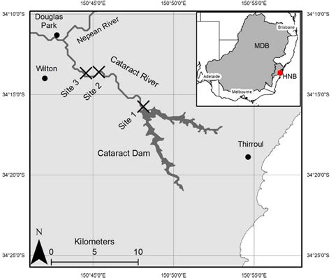 Map of study sites on the Cataract River and Cataract Dam, New South... | Download Scientific ...