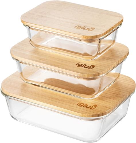 Igluu Meal Prep Cam Gıda Saklama Kabı 3 lü Set Bambu Kapaklı Çevre