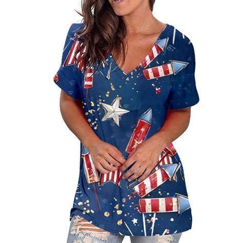 Brnmxoke American Flag Shirts For Women Plus Size Short Sleeve Womens