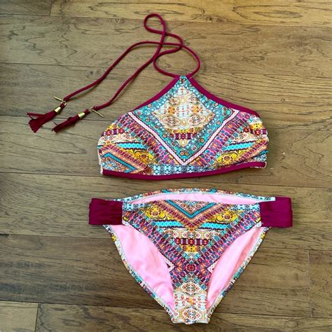 Jessica Simpson Swim Jessica Simpson Tribal Bright Pattern Halter Bathing Suit Bikini Set