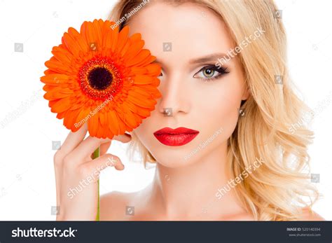 Sensual Sexy Blonde Holding Flower Near Stock Photo 520140394 Shutterstock