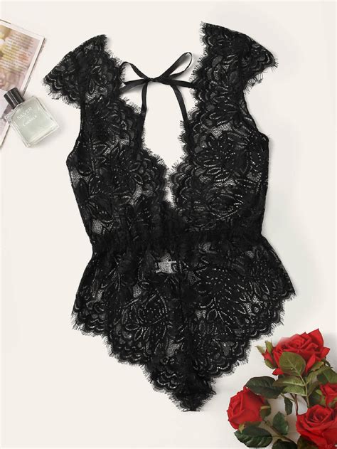 Eyelash Floral Lace Teddy Bodysuit Shein Usa