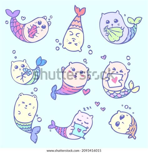 Cat Mermaid Baby Set Vector Sea Stock Vector Royalty Free 2093416015