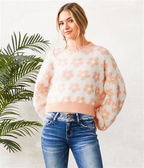 Willow And Root Floral Print Cropped Sweater Womens Sweaters In Peach