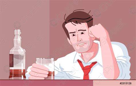 Male Alcoholic Flat Vector Illustration Alcohol Dependence Alcoholism