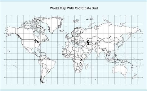 the world map with coordinates grids for each country, and an arrow ...