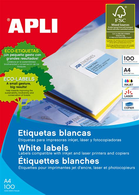 Apli Étiquettes Blanches Permanentes 70 0 x 36 0 mm 100 Feuilles