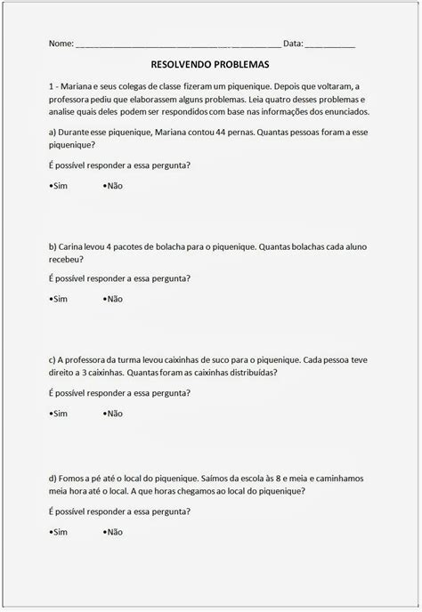 Atividades De Matemática 3 Ano Problemas - NAZAEDU