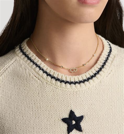 Collier Clair D Lune Métal finition dorée, perles en résine blanche et