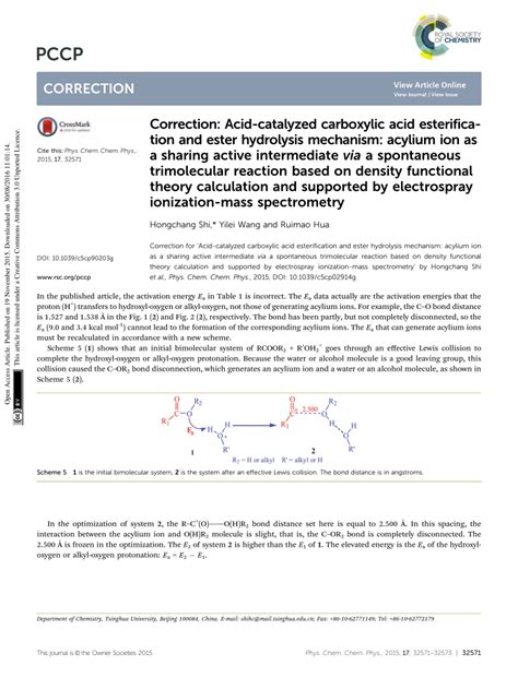 (PDF) Acid-Catalyzed Carboxylic Acid Esterification and Ester ...