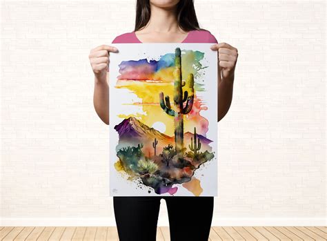 Sunset Over Desert: Watercolor Desert Landscape Print, Giclee Print ...