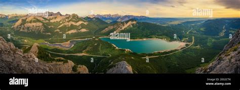 Panoramic View Barrier Lake From Baldy Peak Kananaskis Alberta Stock