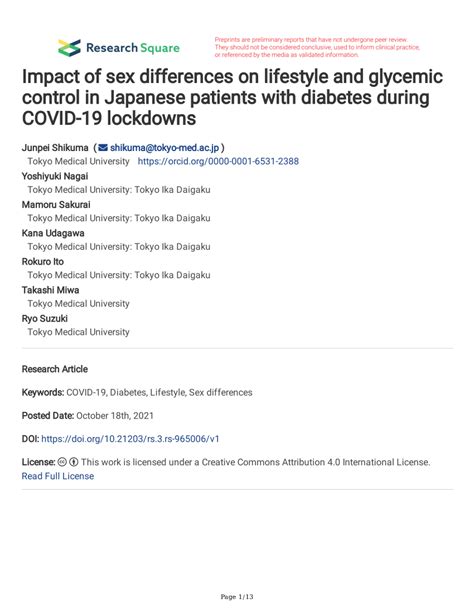 Pdf Impact Of Sex Differences On Lifestyle And Glycemic Control In