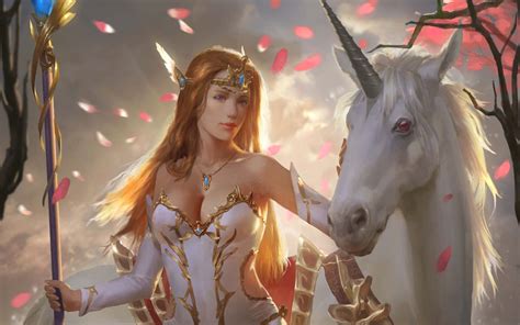 X Fantasy Women With Unicorn K Hd K Wallpapers Images