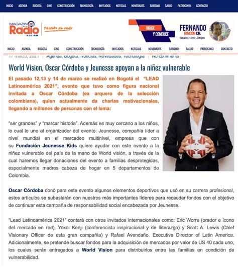 World Vision Oscar C Rdoba Y Jeunesse Apoyan A La Ni Ez Vulnerable