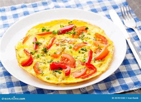 Omelet With Paprika Tomato And Herbs Stock Photo Image Of Food