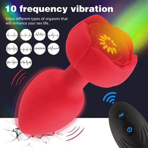 Rose Glowing Anal Plug Remote Control Frequency Vibration Anal Stimulator Vaginal Vibrator