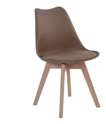 Cadeira Estofada Leda Base Madeira Eames Cozinha Nude Bege