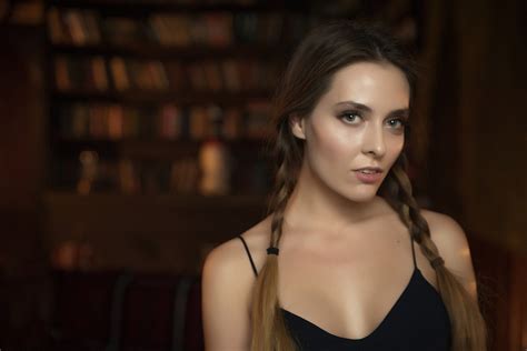 Amina Katinova Women Portrait Depth Of Field Face Pigtails Wallpaper