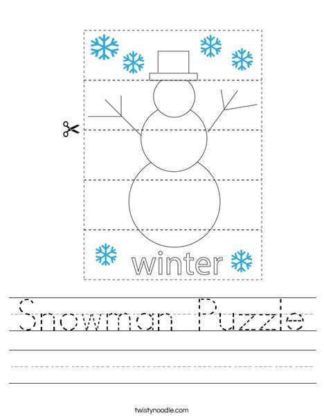 Snowman Puzzle Worksheet - Twisty Noodle