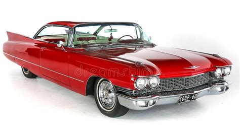 Classic 1960 Red Cadillac Coupe DeVille Car on White Background, Isolated. Vintage U.S. Car ...