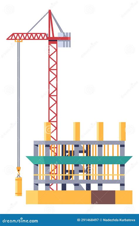 Bouwproces Stadswoningbouw Industriële Kraan Stadsarchitectuur Concrete Grondslag Vector