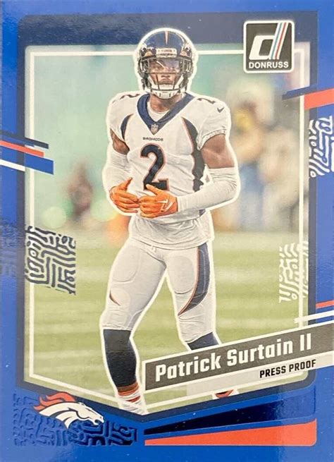 2023 Panini Donruss 92 Patrick Surtain II Blue Press Proof Denver