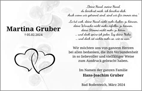 Traueranzeigen Von Martina Gruber Trauer Anzeigen De