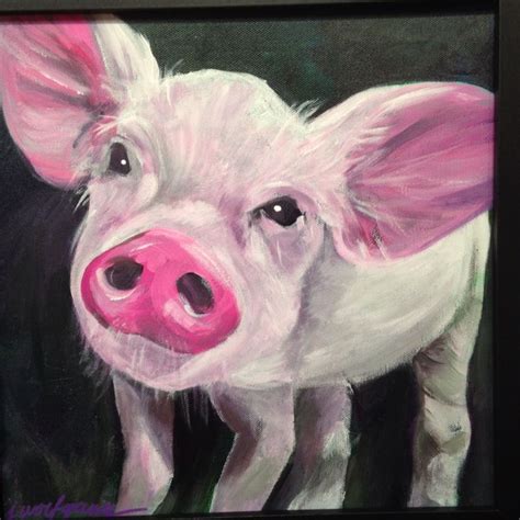 Acrylic Painting 12 X 12 Adorable Pig Painting Acrylic Painting