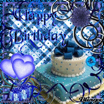 Happy Birthday Blue Flowers Gif