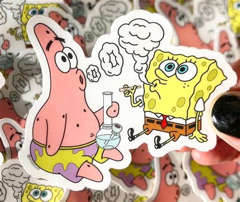 Spongebob And Patrick Smoking Weed Transparent Bong Sticker Etsy