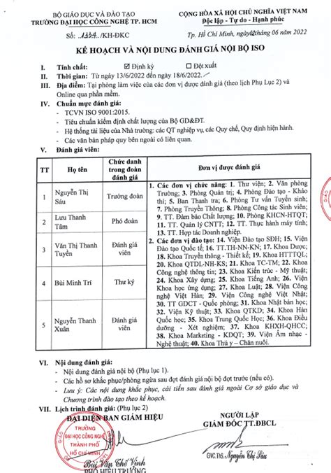 Hutech đánh Giá Nội Bộ Iso đợt 2 Tháng 6 Năm 2022 KiỂm ĐỊnh VÀ ĐẢm