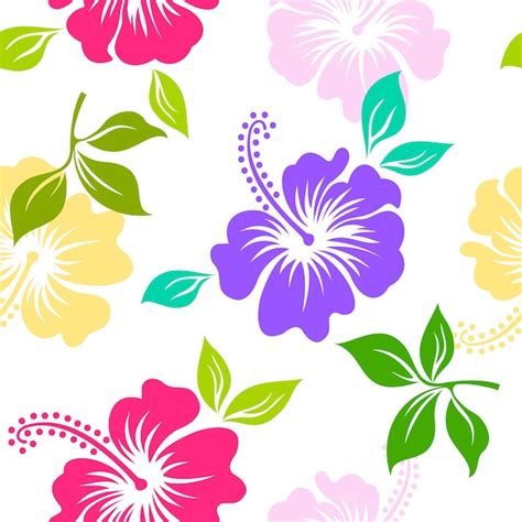 Premium Vector Seamless Pattern With Colorful Hibiscus Flower Hawaii