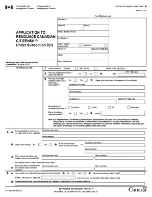 Fillable Online Cic Gc Application To Renounce Canadian Citizenship