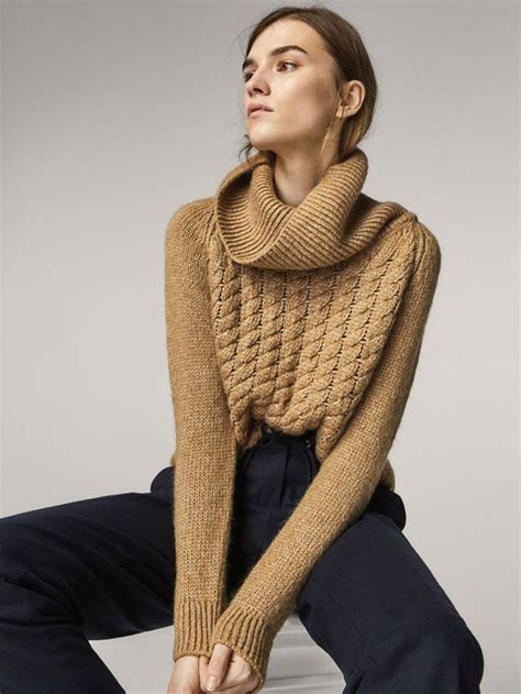 Fall Winter 2017 Womens SWEATER WITH CABLE KNIT FRONT At Massimo Dutti