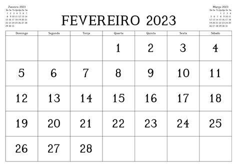 Gratuito Calendário 2023 Fevereiro Docalendario