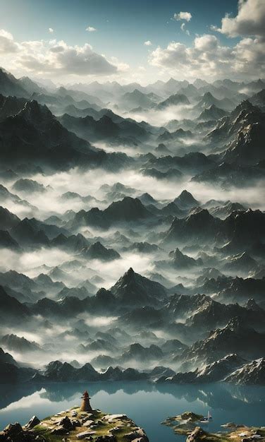 Premium Photo | A wallpaper of mountains and clouds