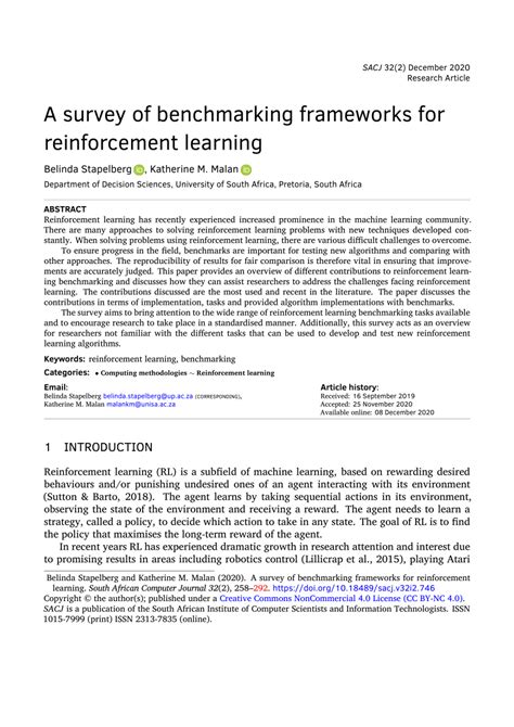 Pdf A Survey Of Benchmarks For Reinforcement Learning Algorithms