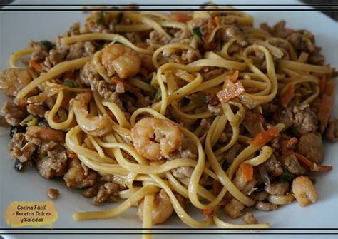 Tallarines Con Gambas Y Carne Al Estilo Chino Receta De Cristina