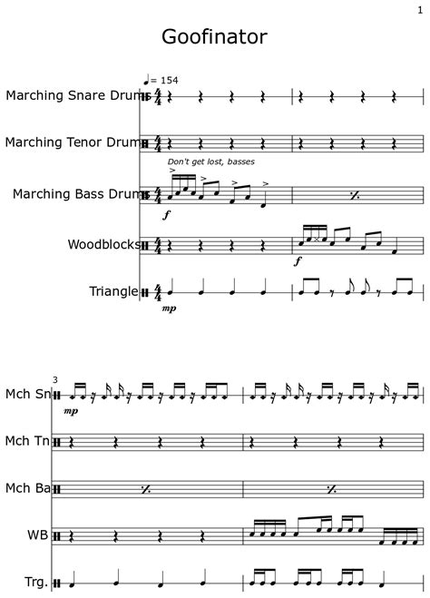 Goofinator Sheet Music For Marching Snare Drums Marching Tenor Drums