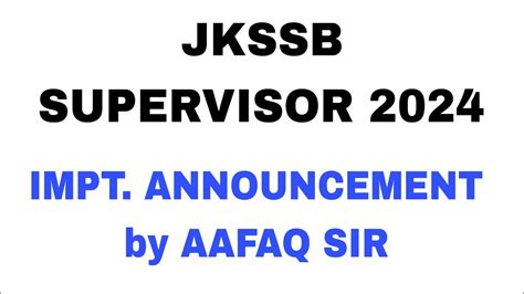 Jkssb Supervisor 2024 Impt Announcement By Aafaq Sir Female Supervisor Social Welfare