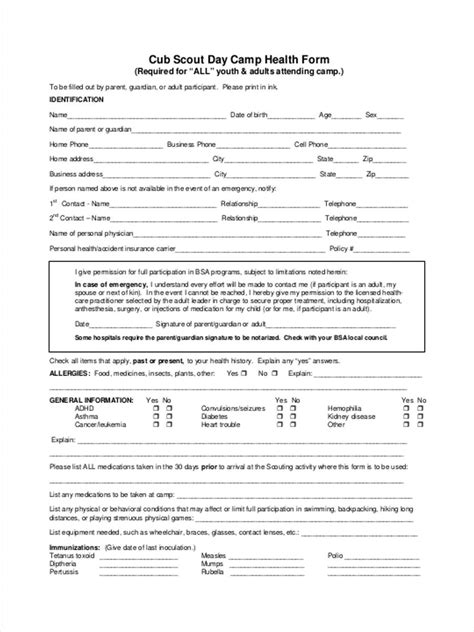 Girl Scout Health History Form 28b