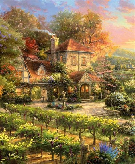 Sunset On Lamplight Lane Limited Edition Canvas Thomas Kinkade Studios