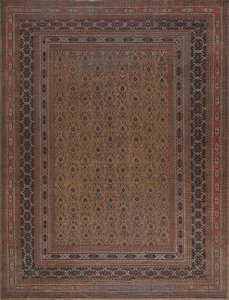 Mid 20th Century Persian Meshad Orange Burgundy Handmade Wool Rug