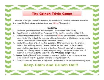 Grinch Trivia Games by Renee Hardin | Teachers Pay Teachers