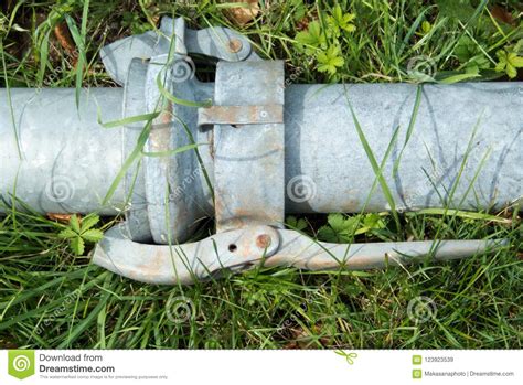 Metal Irrigation Pipe In A Grass Field Stock Image Image Of Green