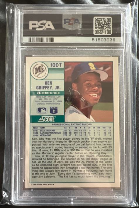 1989 Score Traded Ken Griffey Jr Rookie RC 100T PSA 9 MINT Mariners Etsy