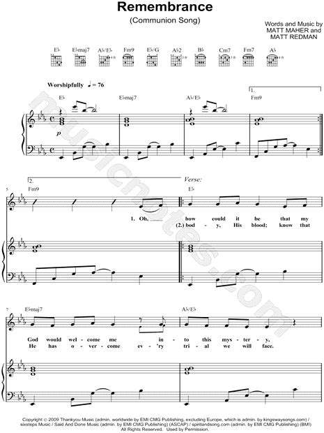 Matt Maher Remembrance Communion Song Sheet Music In Eb Major