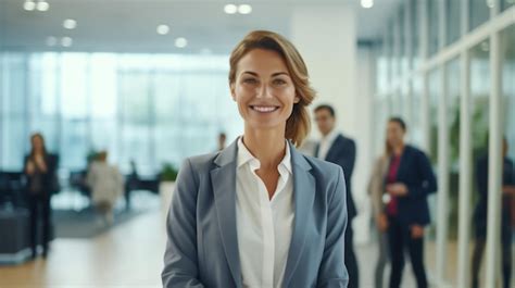 Premium Photo Positive Blonde Businesswoman Telling Jokes And Laughing With Colleagues While