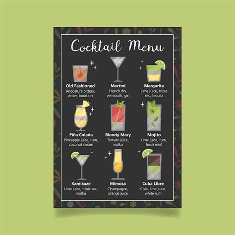 Cocktail Menu Template Free Vector